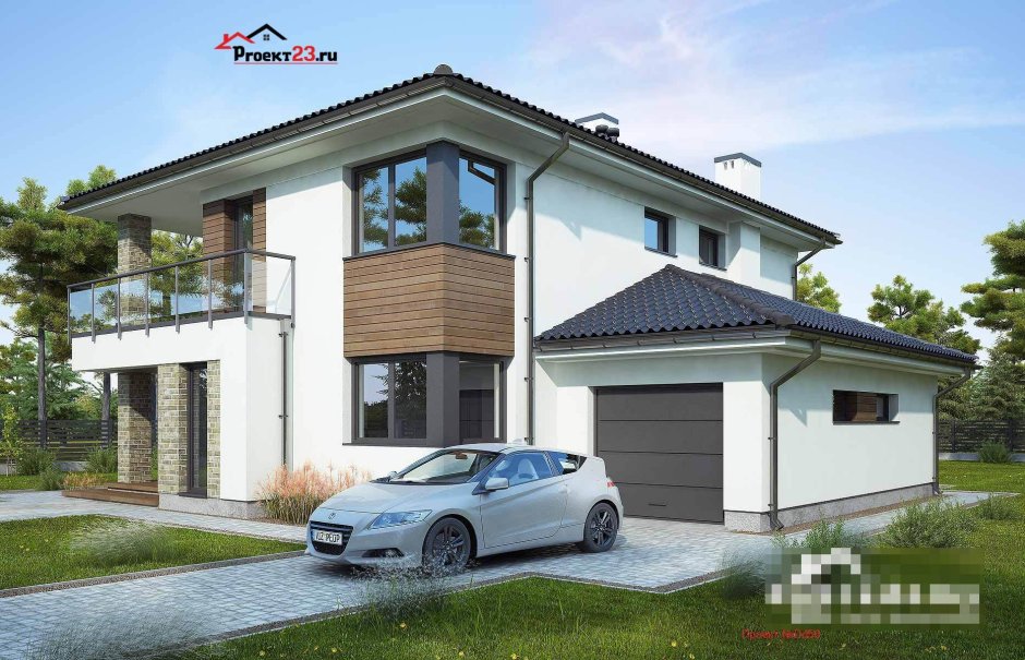 Дом с гаражом и балконом