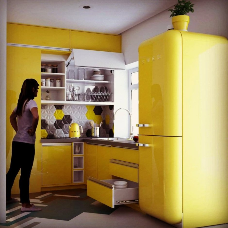 Smeg холодильник желтый