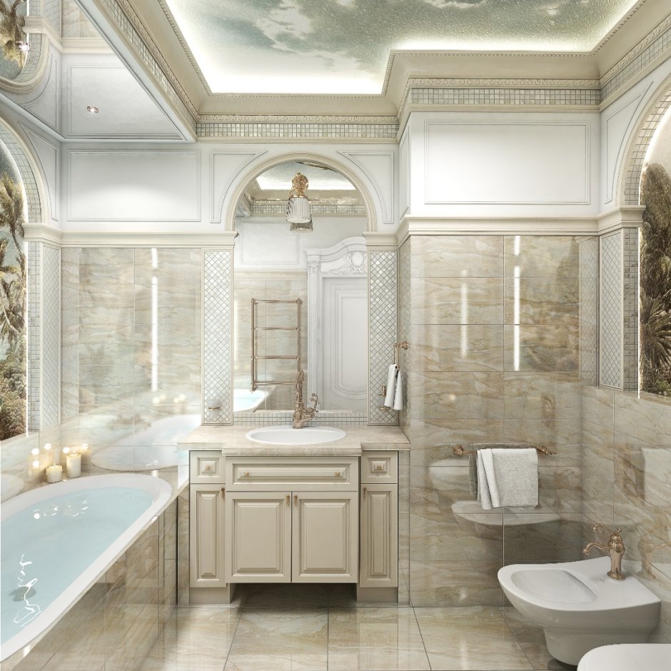 Красивые Ванные комнаты в лепнине