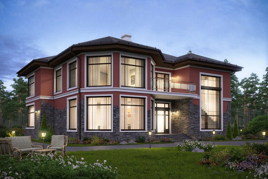 Дом с эркером двухэтажный с панорамными окнами