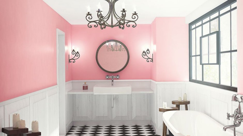 Розовая краска в ванной