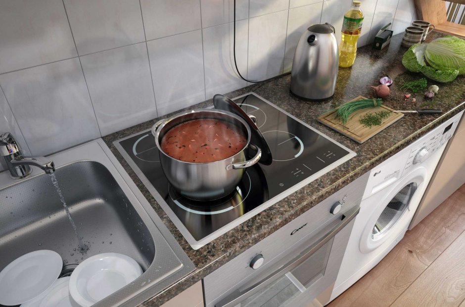 Раковина рядом с плитой