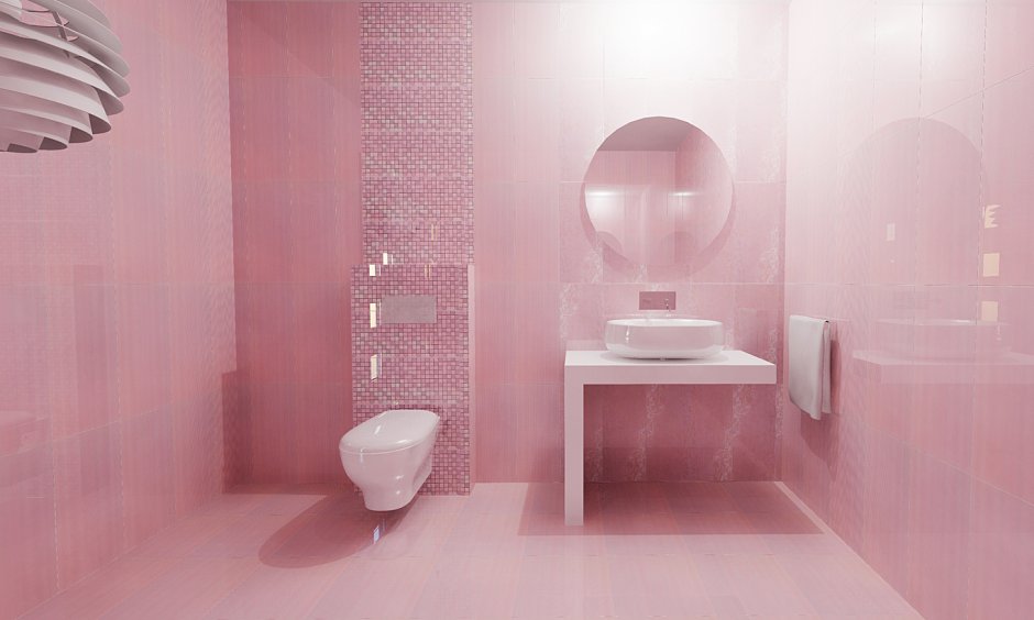 Современный дизайн ванной комнаты розовая