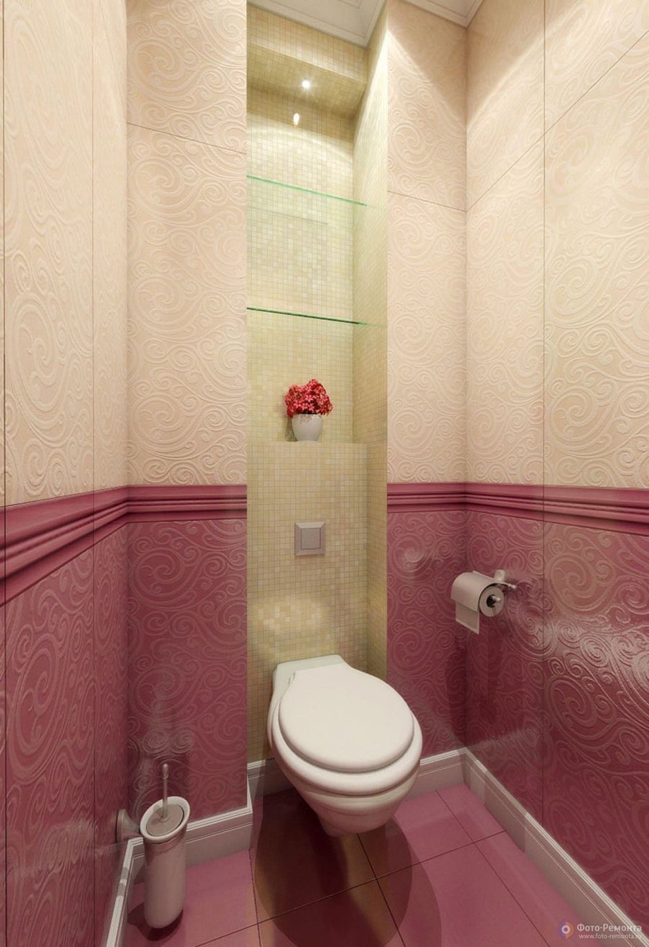 Розовая плитка в туалете
