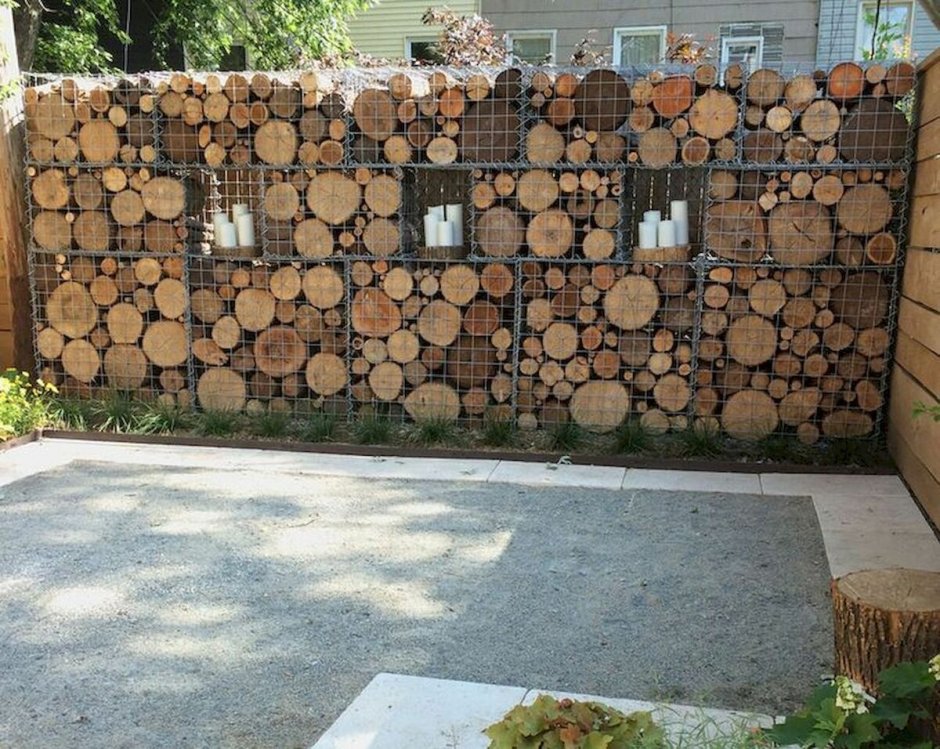 Габион дерево камень
