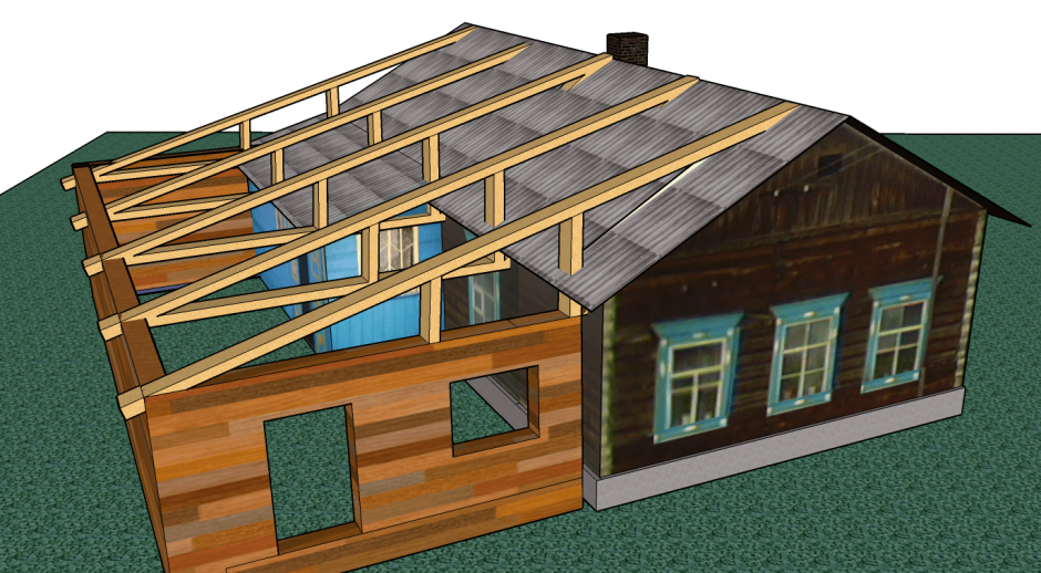 Пристройка к дому с вальмовой крышей