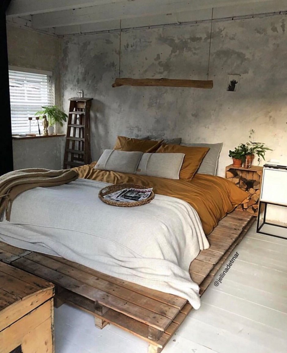 Спальня в стиле лофт из дерева