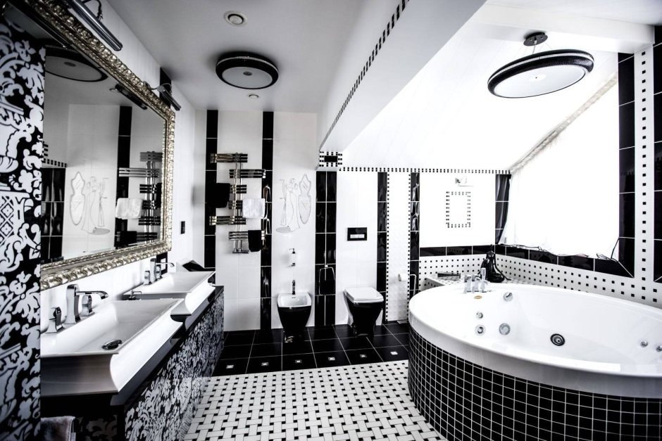 Черно белые Ванные комнаты