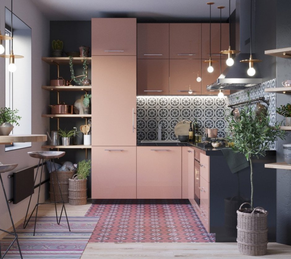 Розовая кухня стильные кухни
