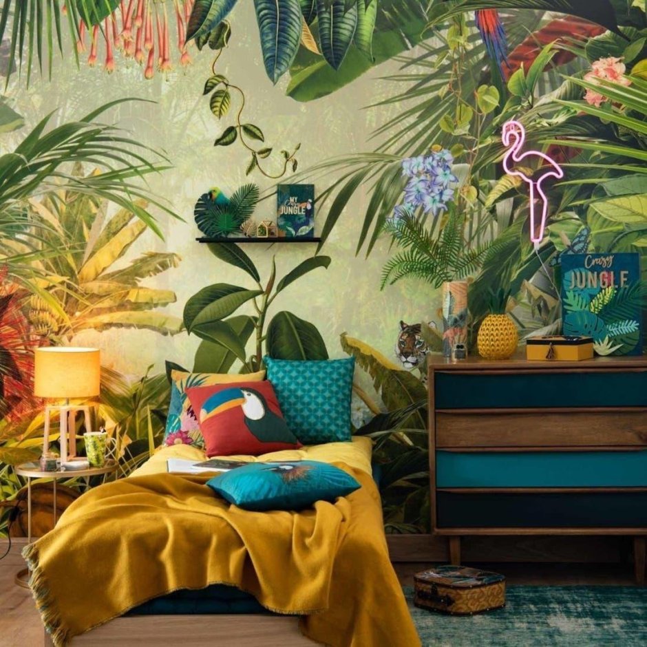 Интерьер комнаты в стиле джунгли