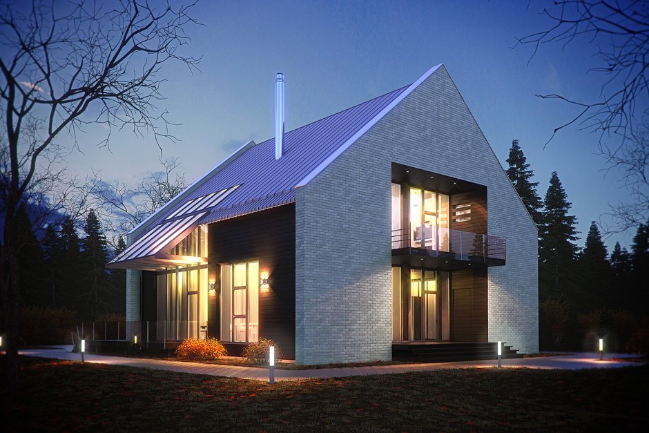 Современный дом с двускатной крышей