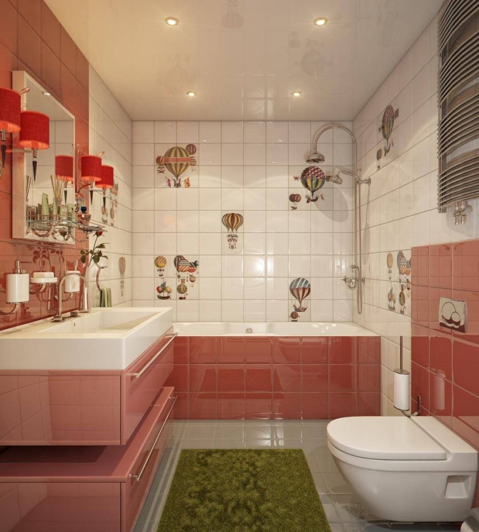 Ванная комната из розового кафеля