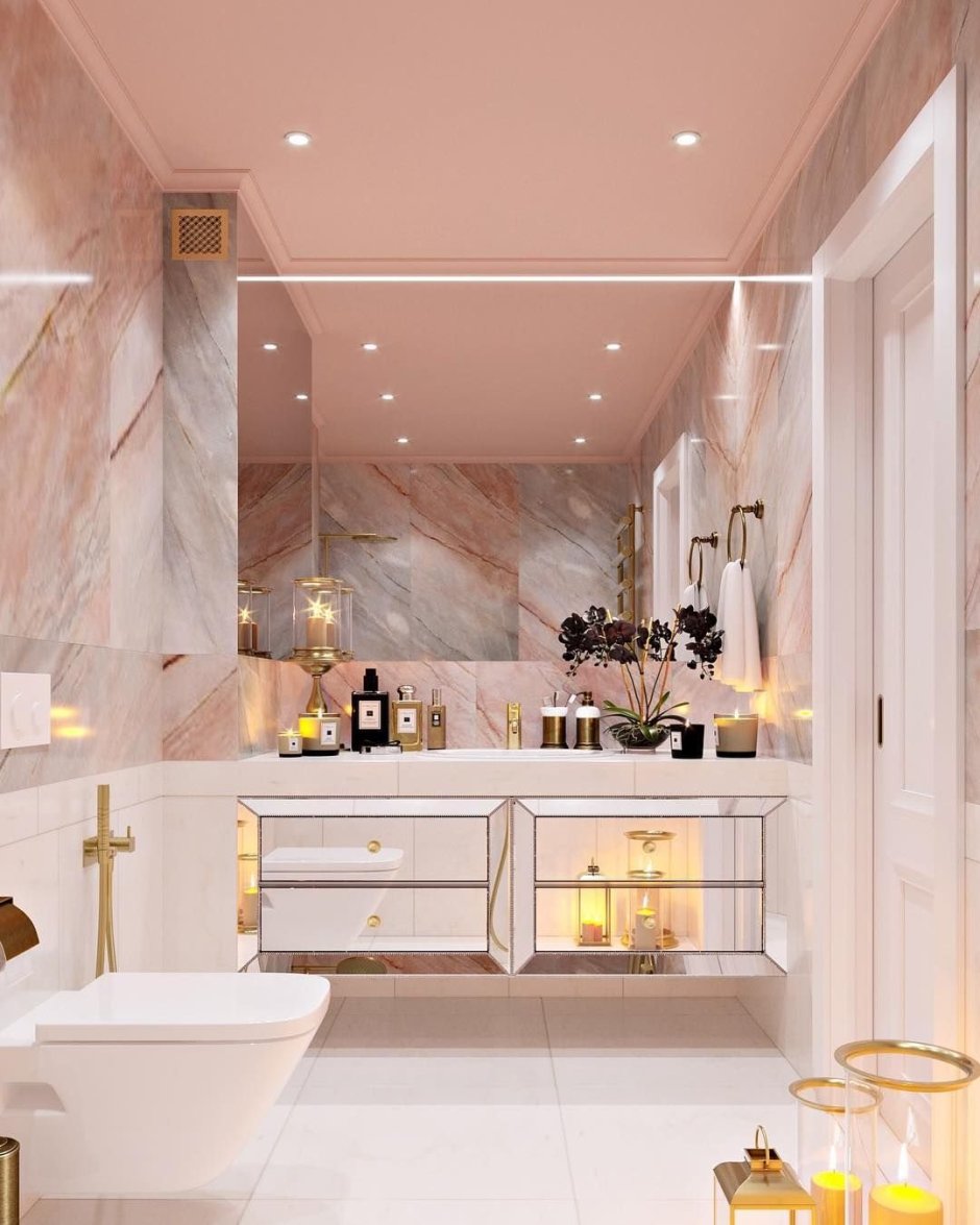 Интерьер ванной комнаты розовый мрамор