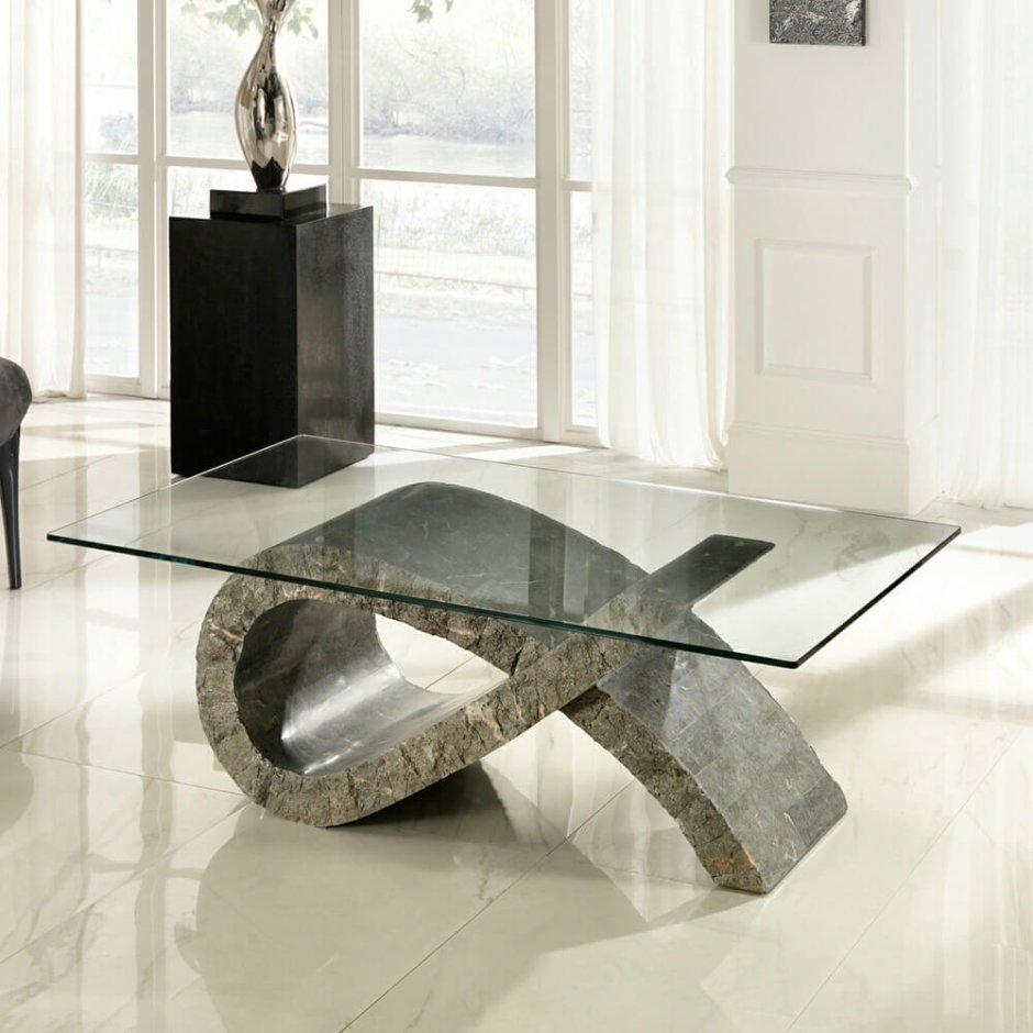 Журнальный столик из камня и металла