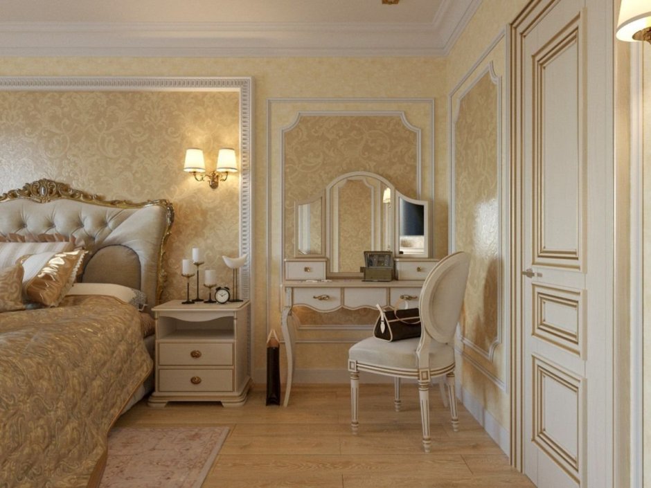 Интерьер небольшой спальни в классическом стиле