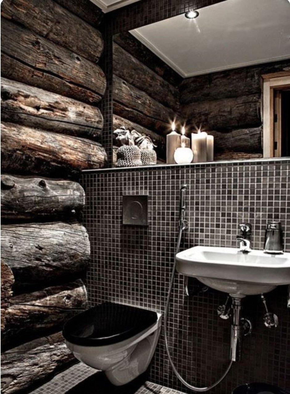 Ванная лофт в деревянном доме