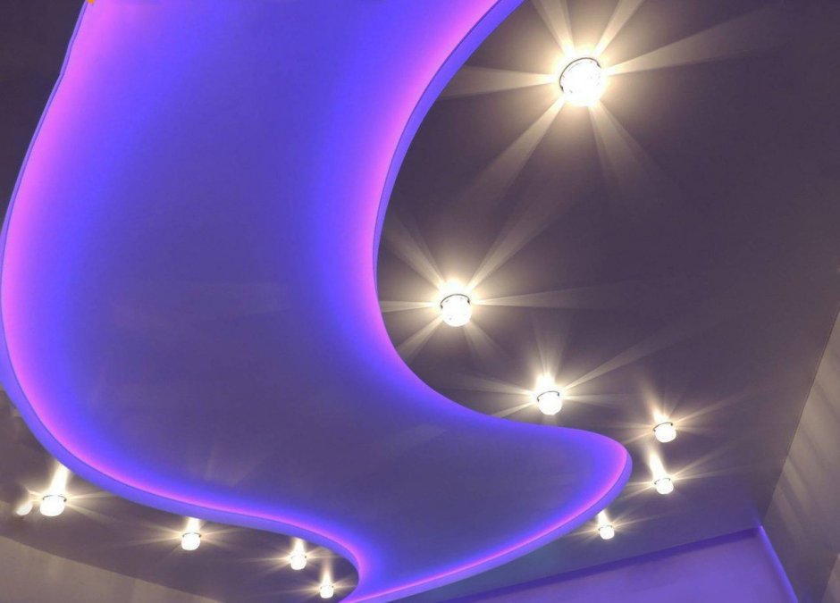 Многоуровневые натяжные потолки с подсветкой