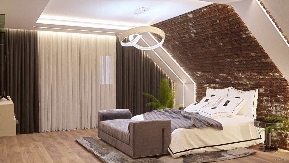 Спальня в современном стиле 2022 в мансарде