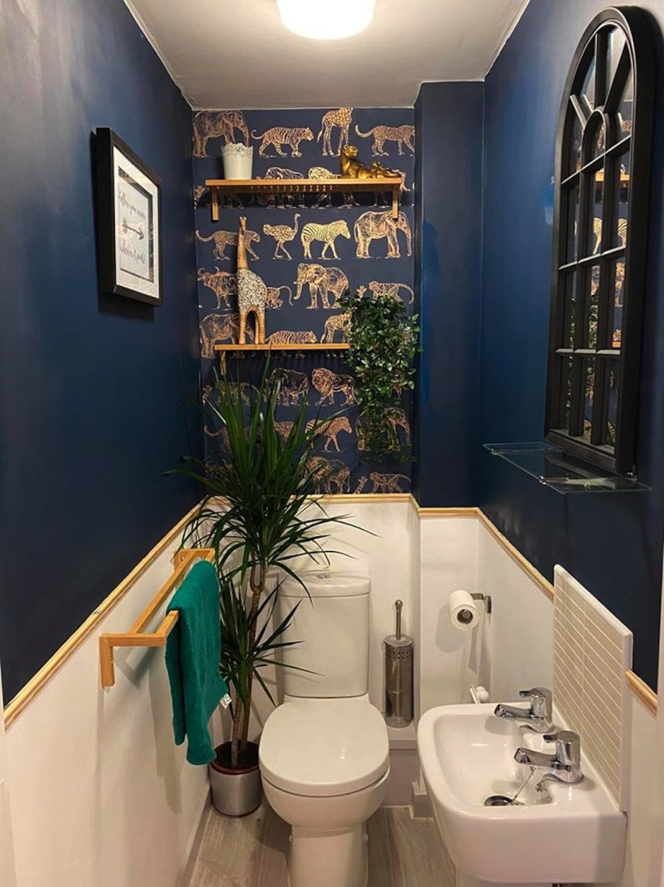 Туалет с синими стенами
