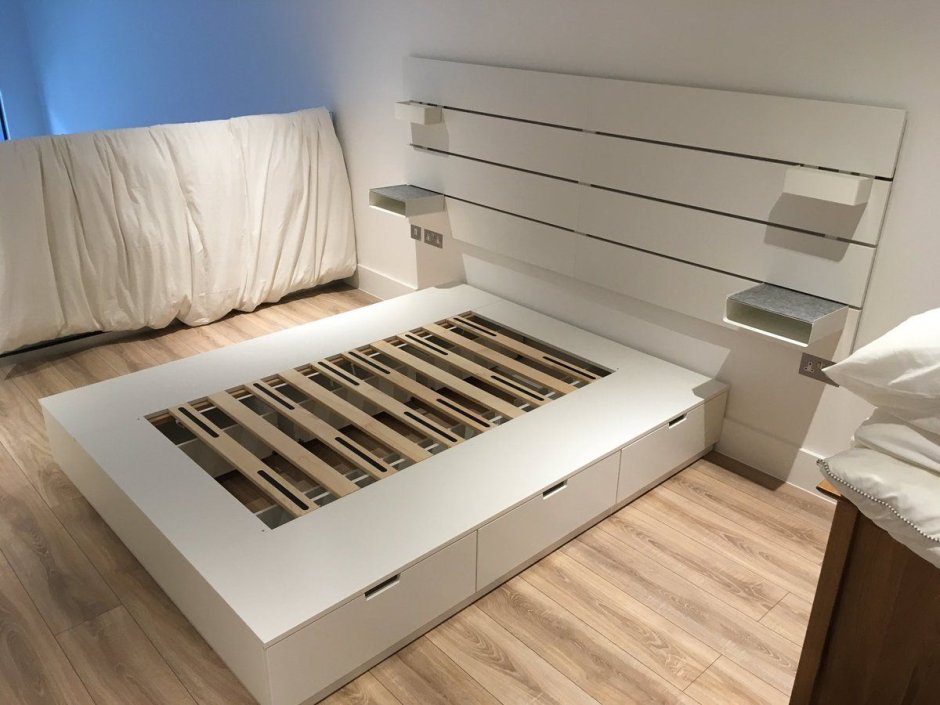 Nordli НОРДЛИ каркас кровати/отд д/хран/изголовье, белый160x200 см