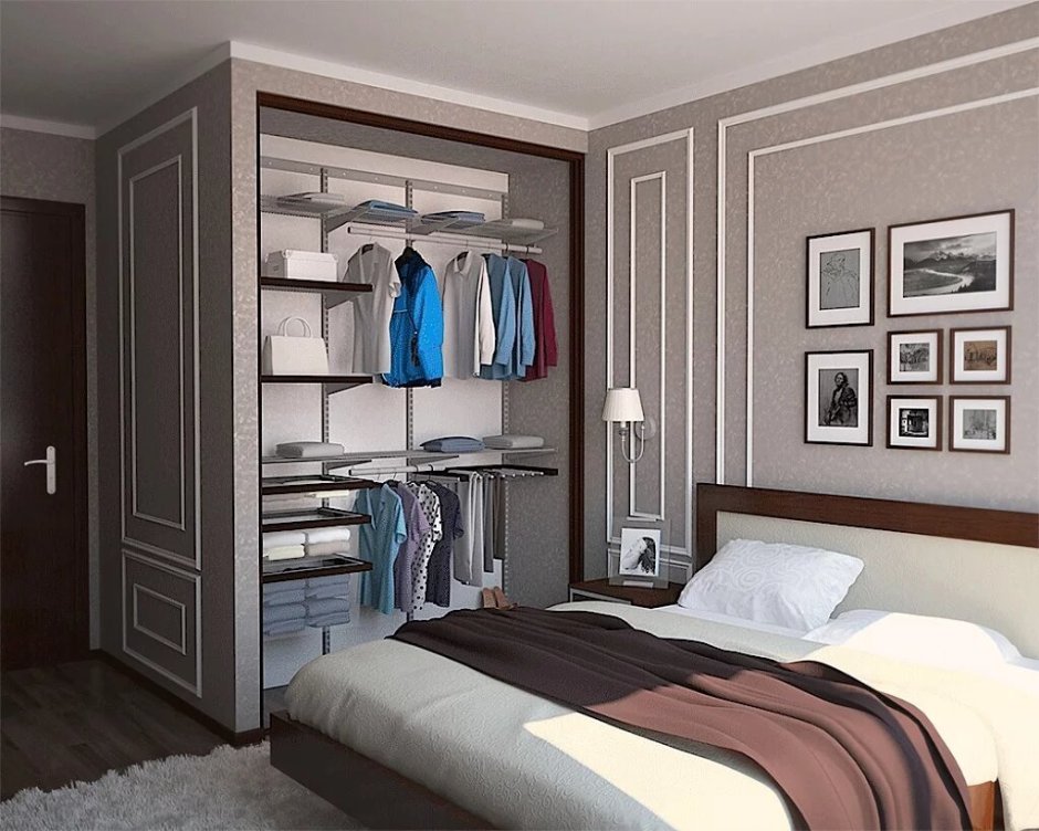 Небольшие встроенные гардеробные в спальне