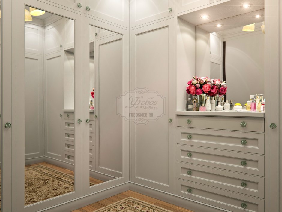Шкаф для гардеробной с зеркальными дверями распашной