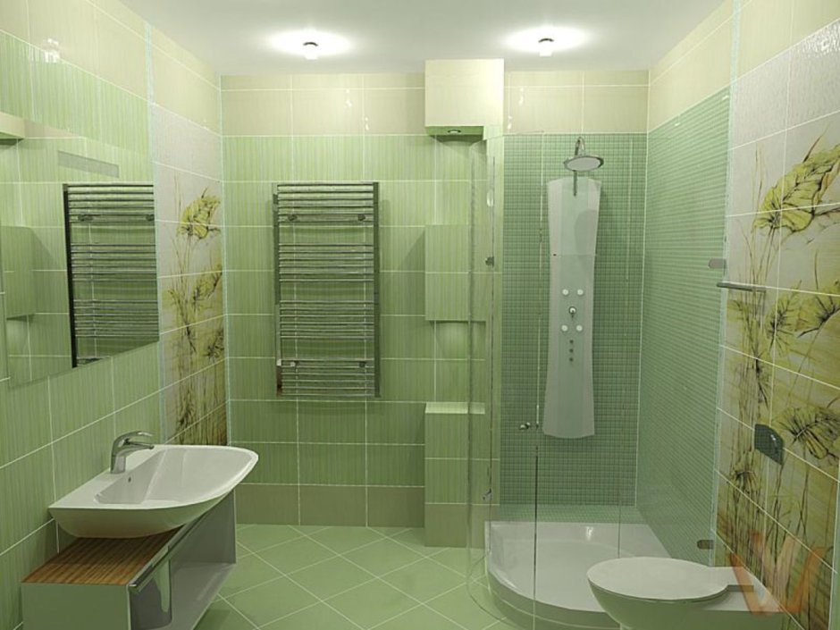 Ванная комната в бледно зеленых тонах