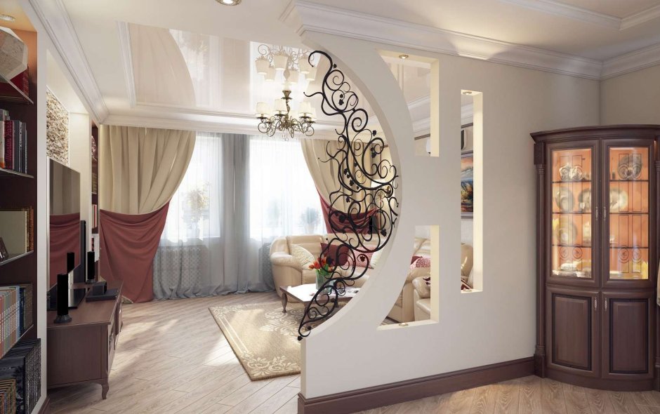 Перегородка из гипсокартона для зонирования комнаты