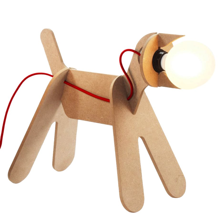 Настольная лампа деревянная собака