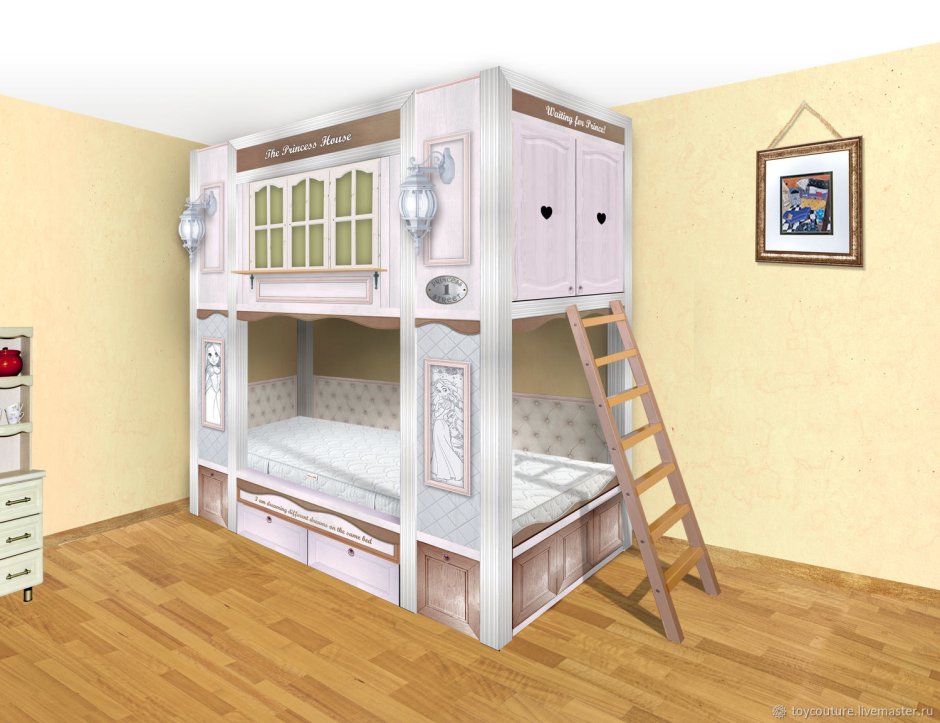 Детская двухэтажная кровать домик