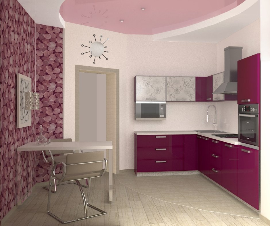 Кухня в розово бордовых тонах