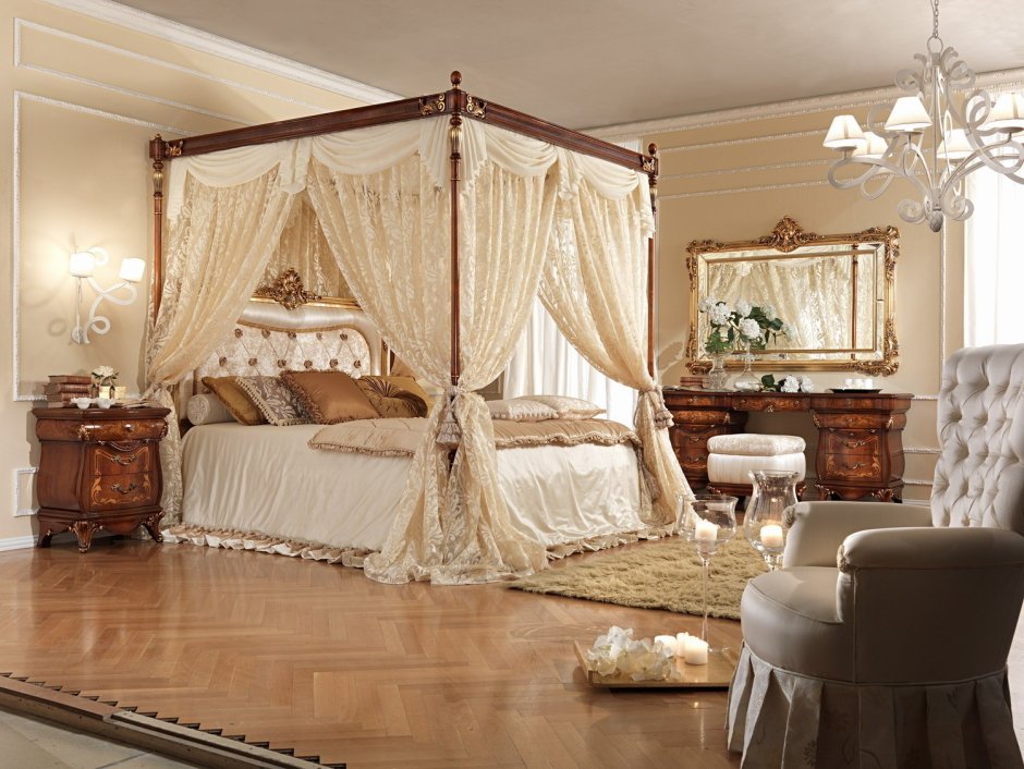 Спальня в классическом стиле с балдахином