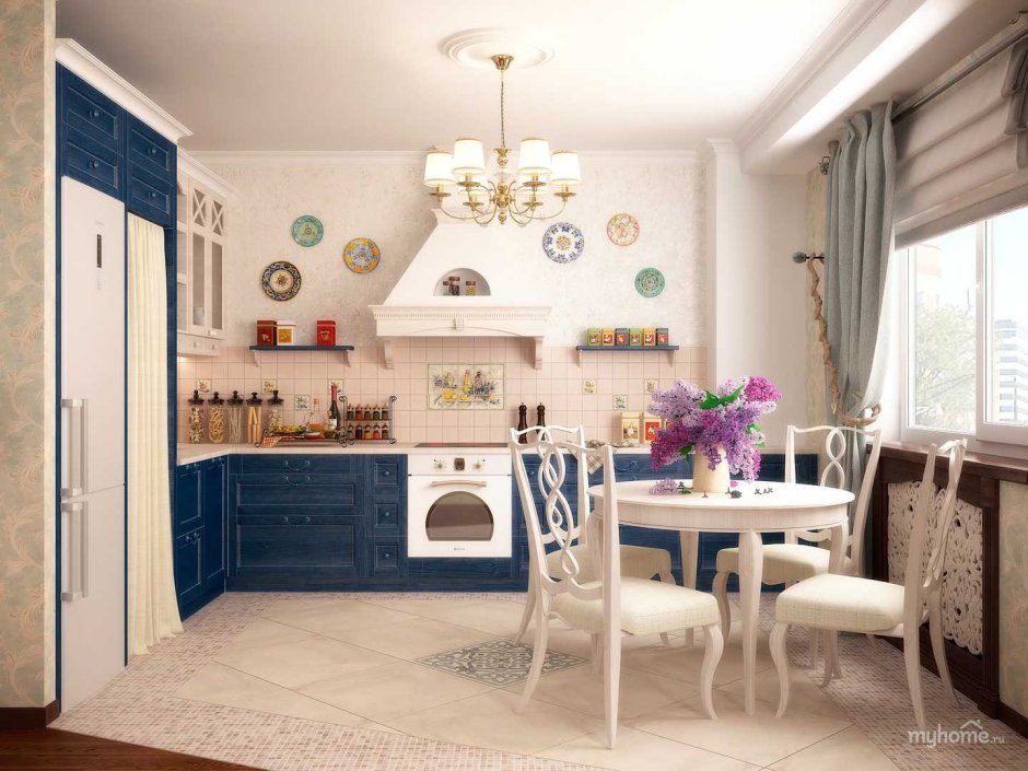 Белая кухня в средиземноморском стиле в квартире