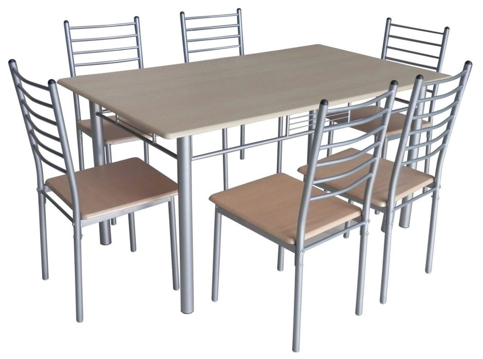 Стол для столовой 6-местный с табуретами габ разм 1500х700х640/730/760