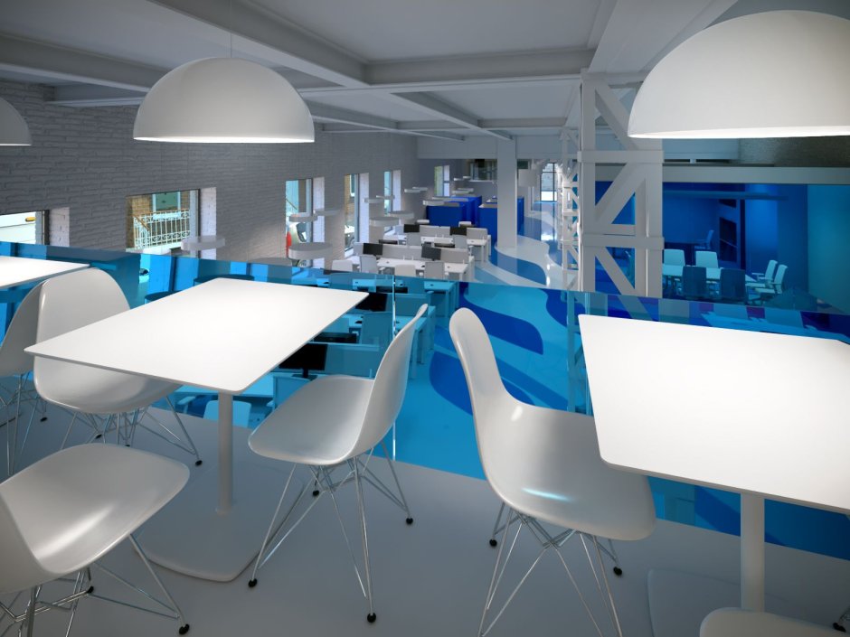 Бело синий интерьер офиса