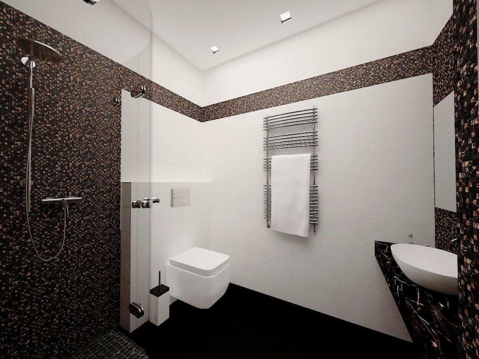 Ванная комната в черно бело коричневых тонах