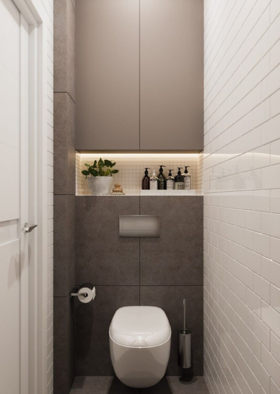Дизайн туалета с полками за унитазом