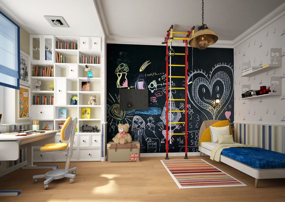 Детская комната для мальчика с грифельной стеной