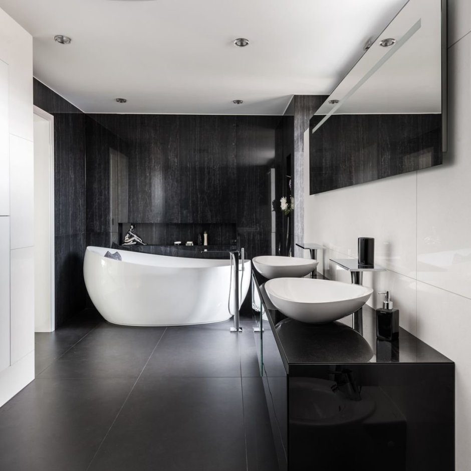 Современные ванны в бело черном стиле