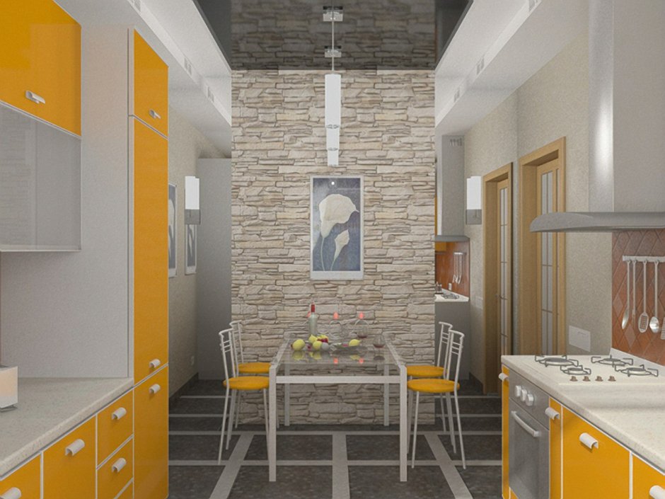 Декоративный камень в интерьере кухни