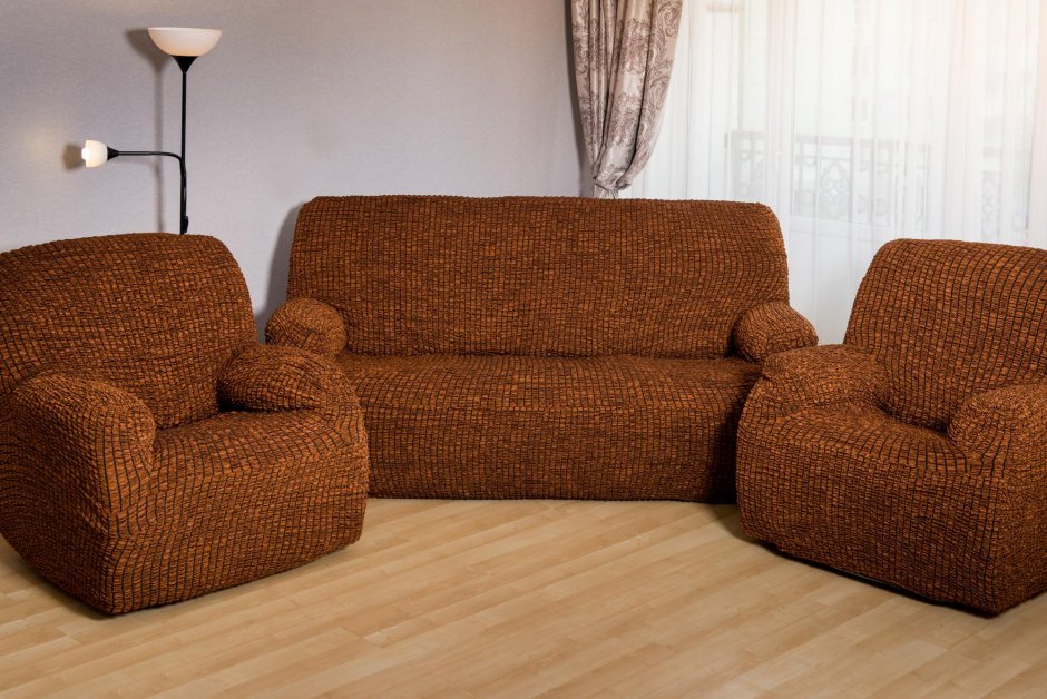 Чехлы без оборки на диван и 2 кресла "Модерн-металлик"
