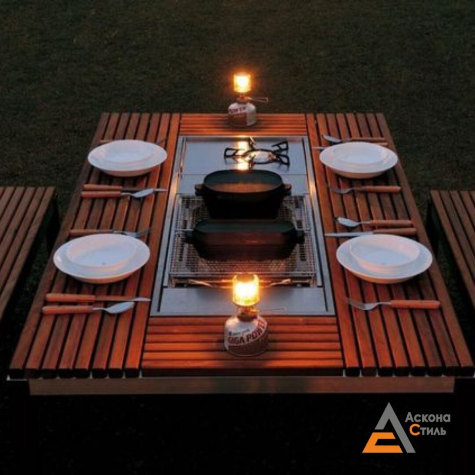 Стол со встроенным барбекю