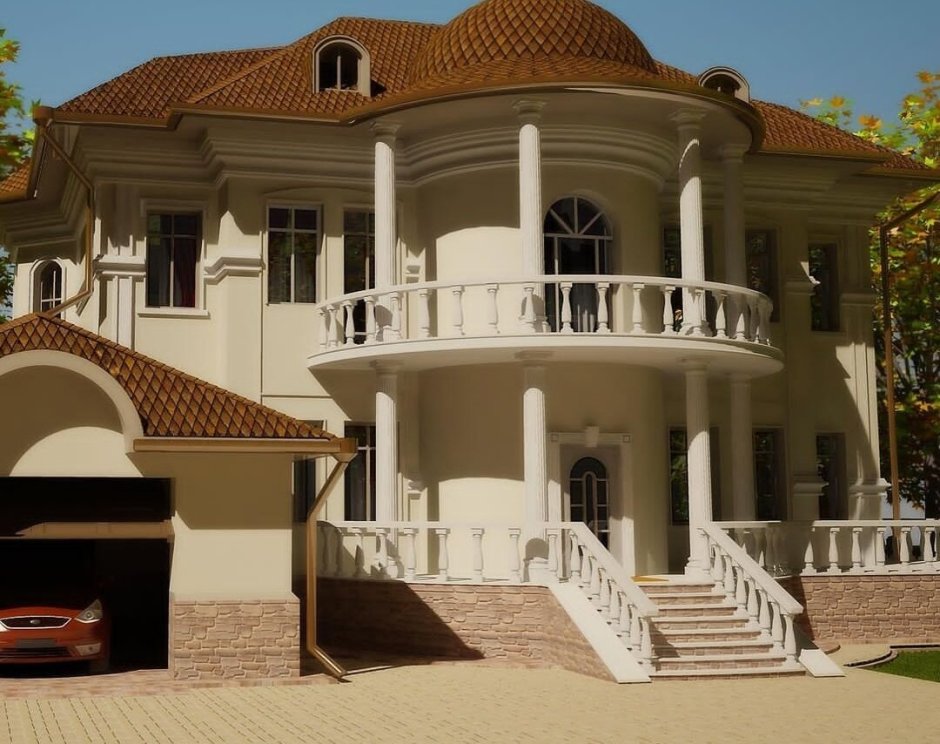 Двухэтажные коттеджи с колоннами