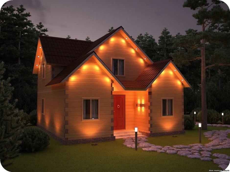 Подсветка фасадов деревянных домов