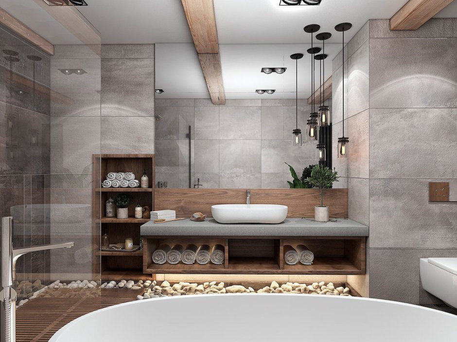 Современная ванная комната в стиле лофт
