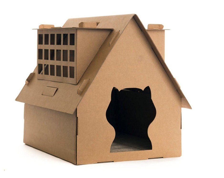 Картонная коробка домик для кошки