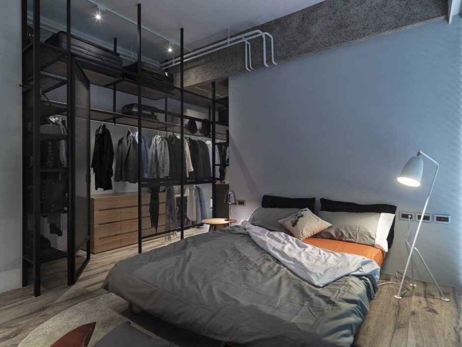 Спальня в стиле лофт с гардеробной