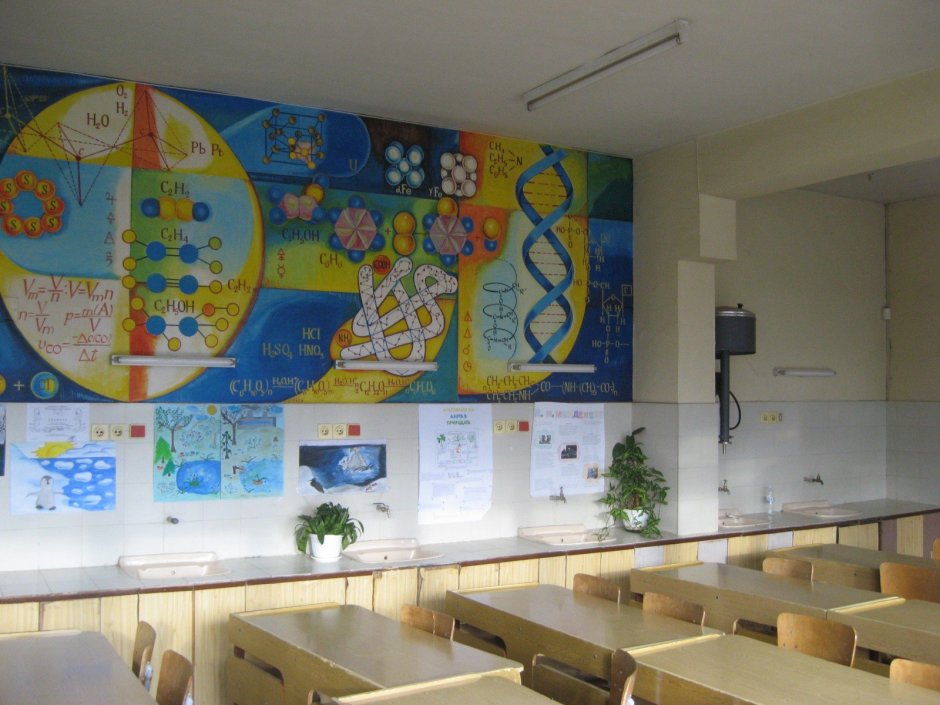Роспись стен в кабинете биологии