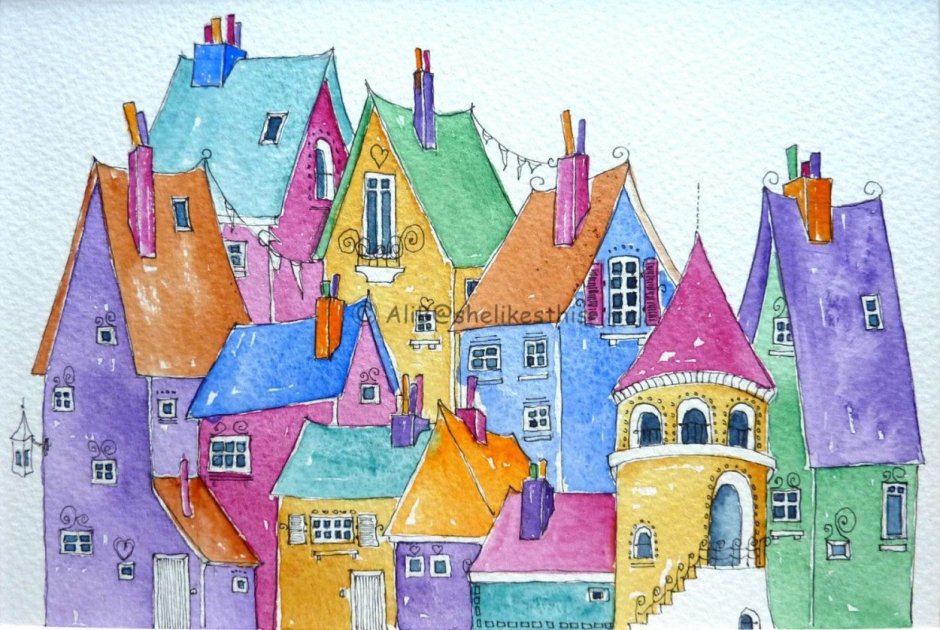 Разноцветные домики нарисованные