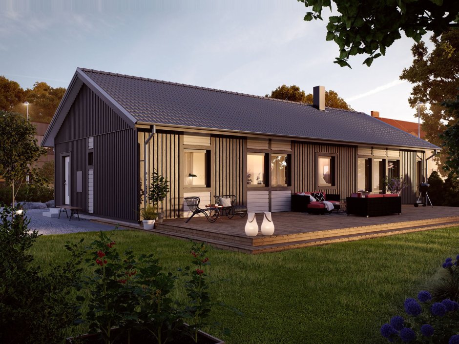 Красный одноэтажный дом